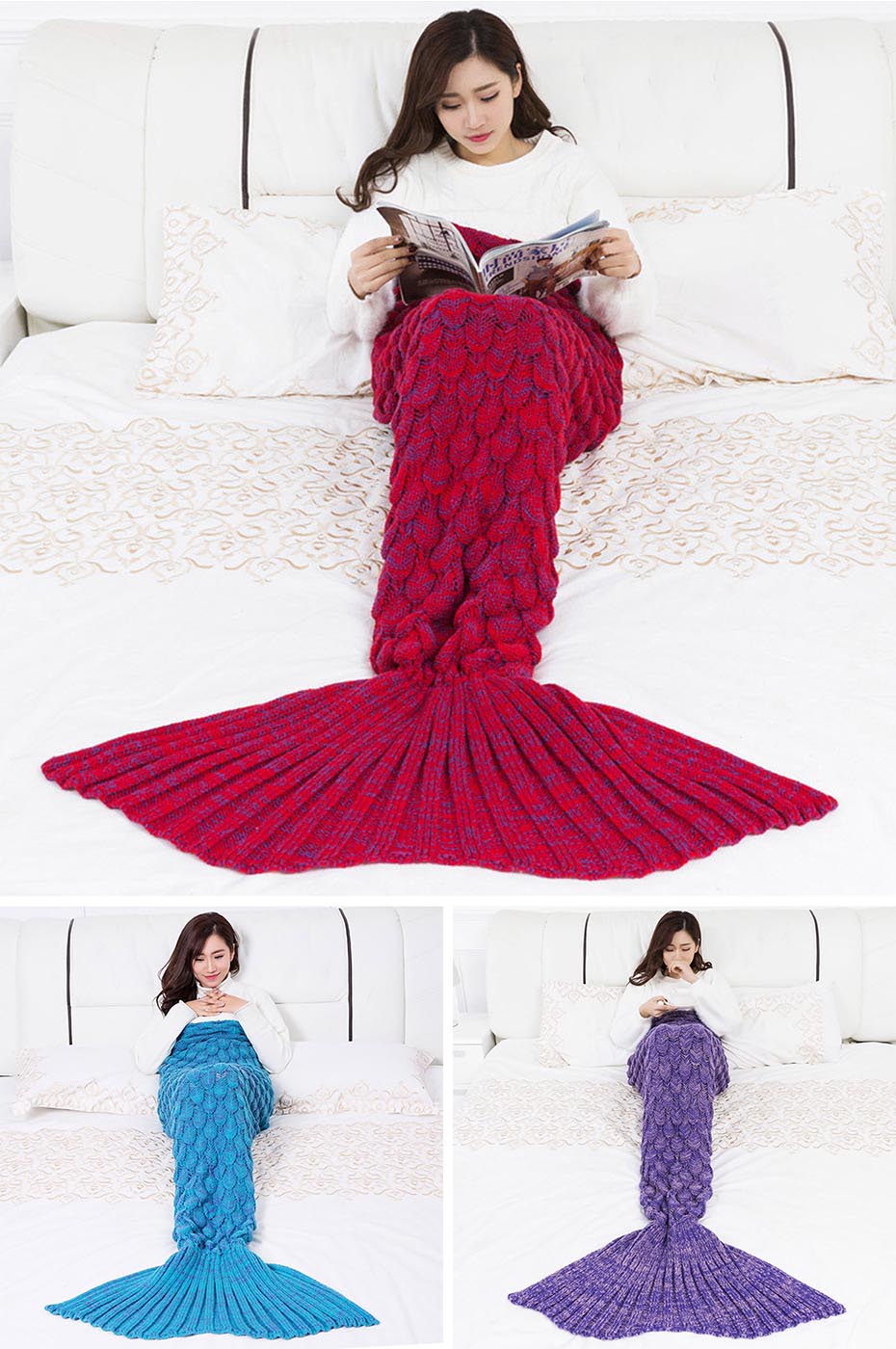 VIP LINK ISINOTEX Soft Knitted Mermaid Tail Blanket Crochet Handmade Sleeping Bag for Kids Adult Best Birthday Christmas Gift